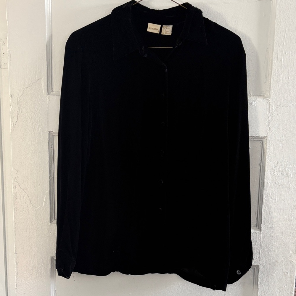 Merona Black Velvet Button Down Shirt